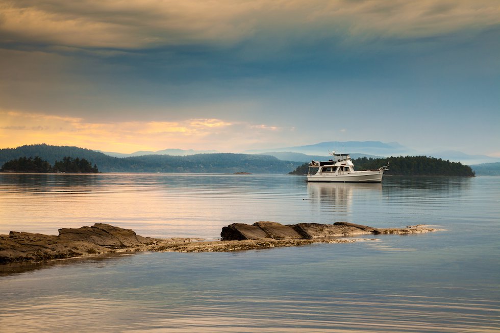 autumn foliage of Galiano Island in the background.<br />
