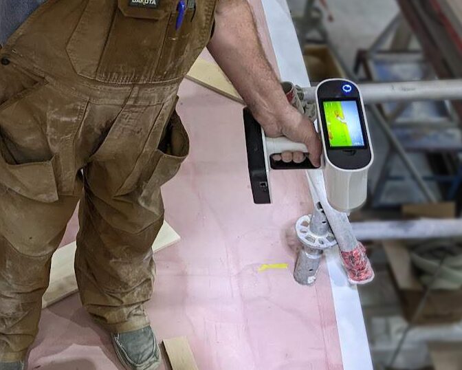 Custom teak decking measurement using Artec Leo 3D scanner on vessel deck