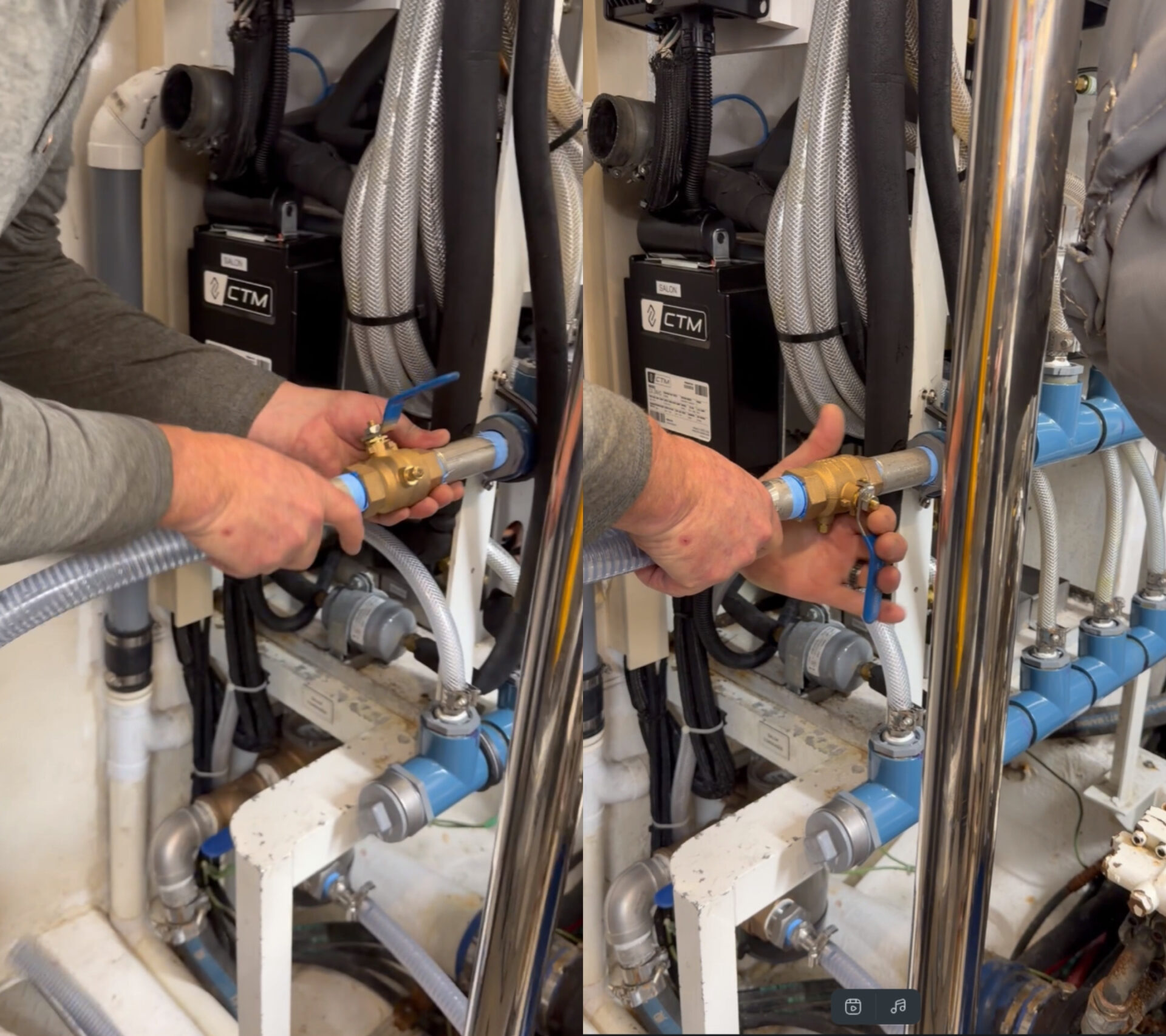 hose being connected to injection port for marine AC flushing system