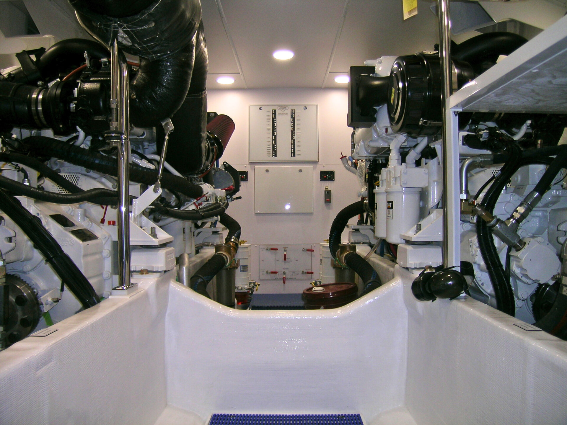 yacht engine room after mechanical repair and inspection