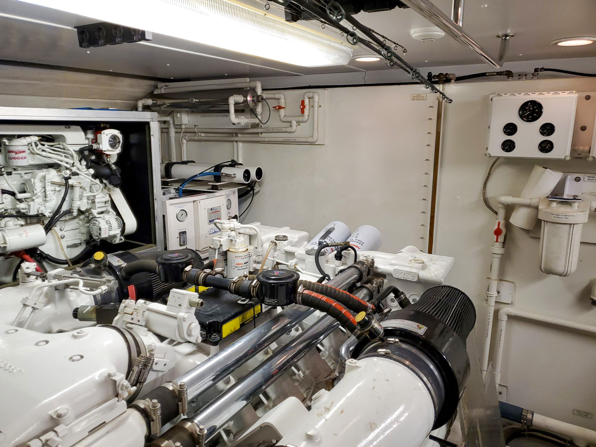 Yacht engine room with machinery and equipment