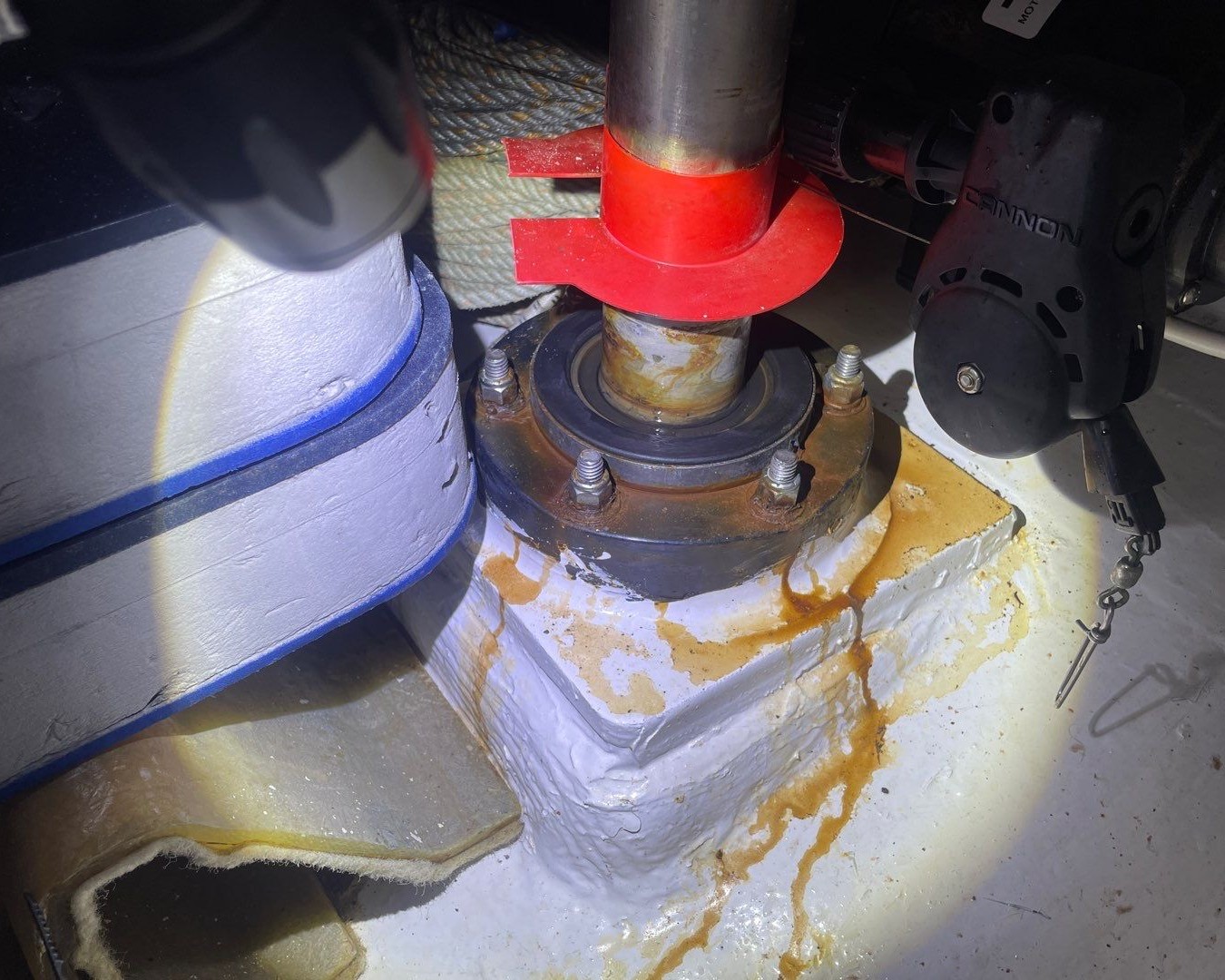 hydraulic oil leaking in a marine engine room
